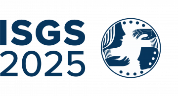 Logo for ISGS 2025 featuring a modern blue-and-white design with symbolic imagery of hands, faces, and interconnected elements representing communication, interaction, and technological advancements in gesture studies